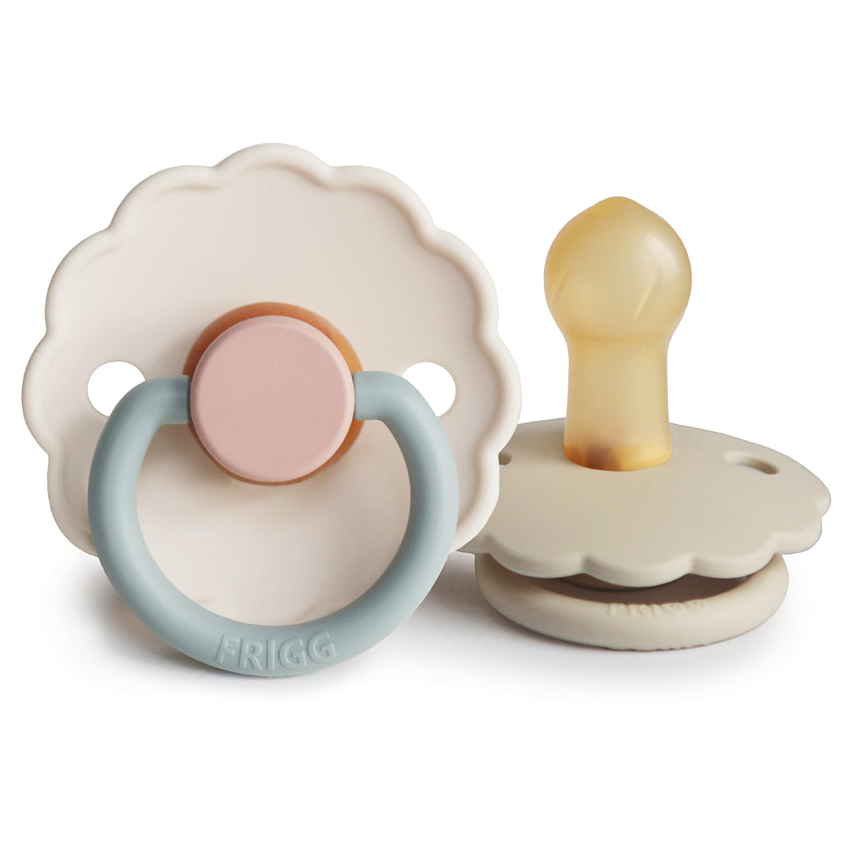 FRIGG Daisy Night Natural Rubber Baby Pacifier | Made in Denmark | BPA-Free (Blush/Cream, 6-18 Months) 2-Pack