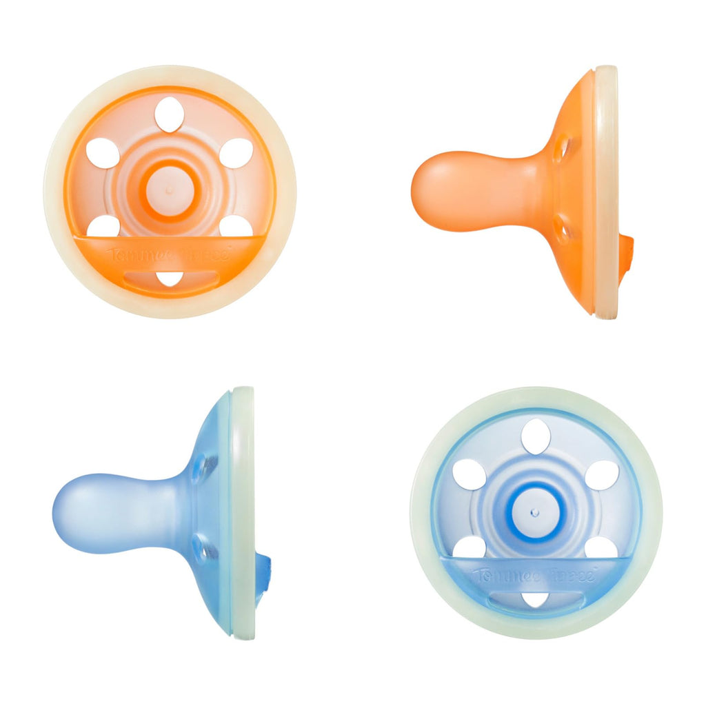 Tommee Tippee Breast-Like Night Pacifier, 6-18 Months, Breast-Like Baglet, BPA-Free Binkies, Glow in The Dark Technology, Yellow/Green, Pack of 4