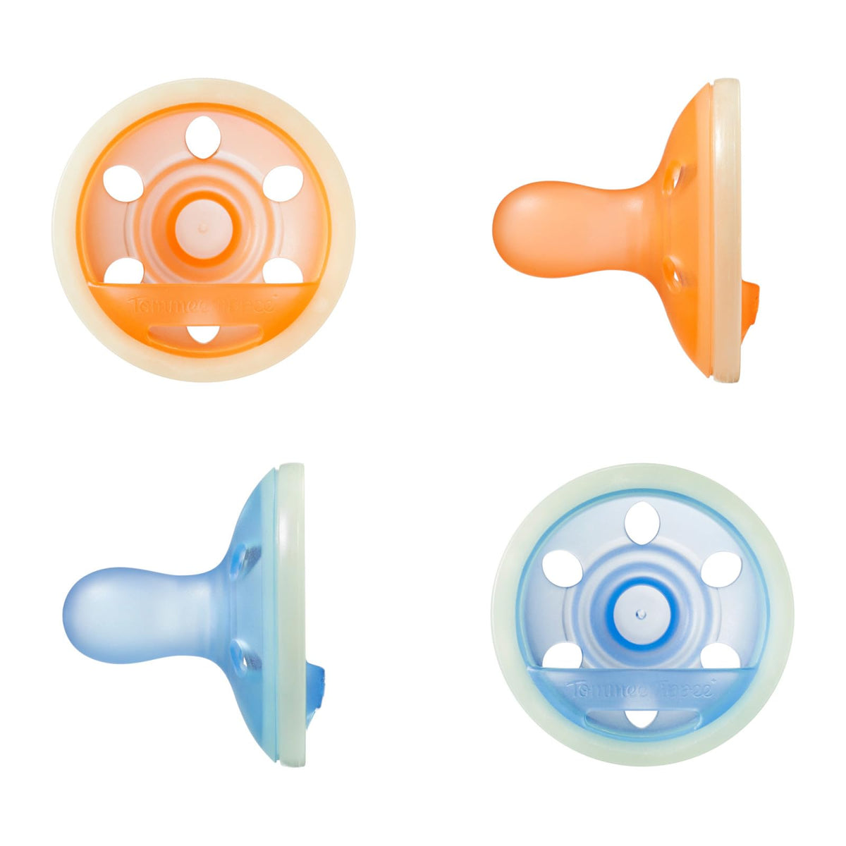 Tommee Tippee Breast-Like Night Pacifier, 6-18 Months, Breast-Like Baglet, BPA-Free Binkies, Glow in The Dark Technology, Yellow/Green, Pack of 4
