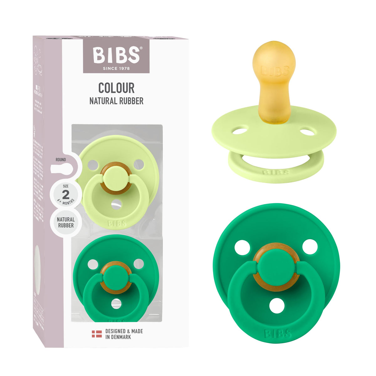 BIBS Pacifiers Colour Collection | Natural Rubber Baby Pacifier | Set of 2 BPA-Free Soothers | Made in Denmark | 0+ Months (Pack of 2) | Blush/Ivory