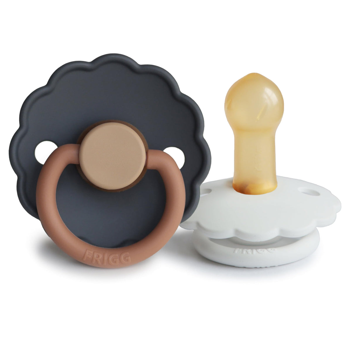 FRIGG Daisy Night Natural Rubber Baby Pacifier | Made in Denmark | BPA-Free (Blush/Cream, 6-18 Months) 2-Pack