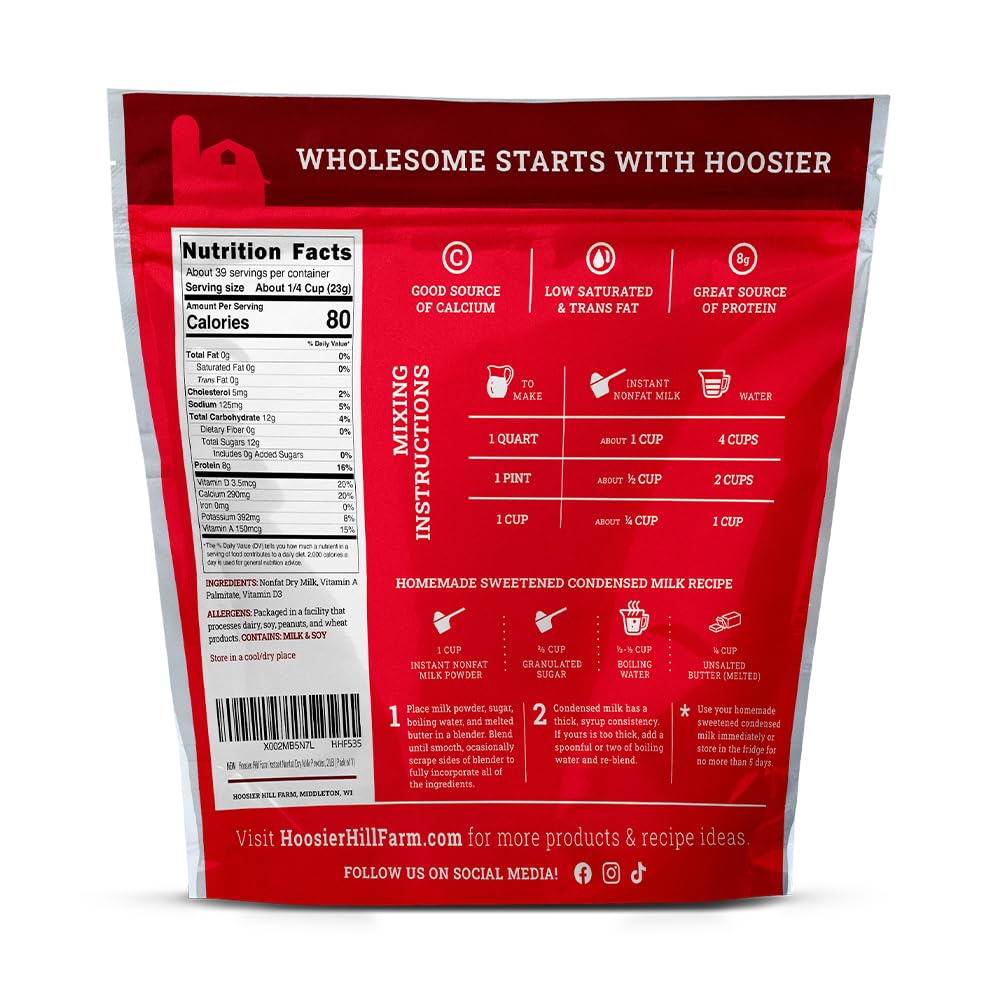 Hoosier Hill Farm Instant Nonfat Dry Milk Powder, 2LB (Pack of 1)