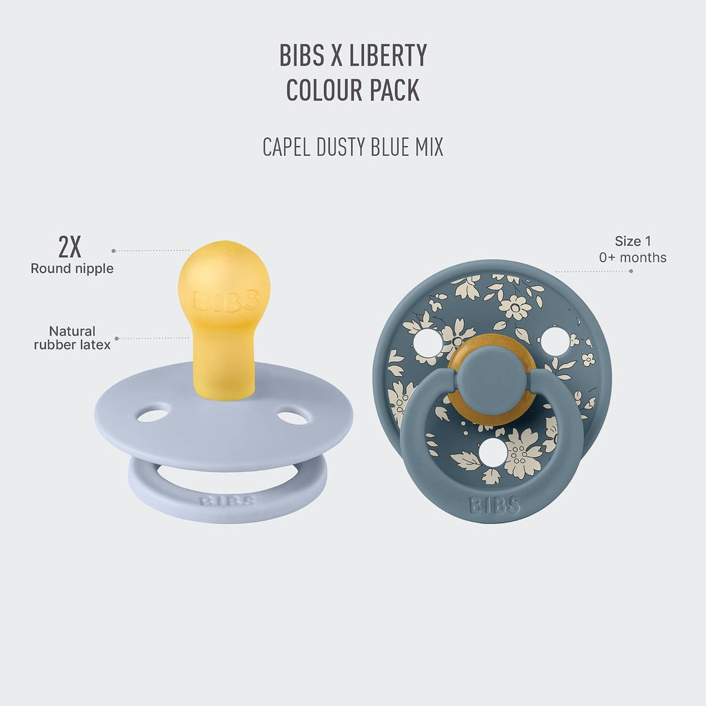 BIBS x Liberty Colour Pacifier, 0-6 Months, 2-Pack, Round, Capel Dusty Blue