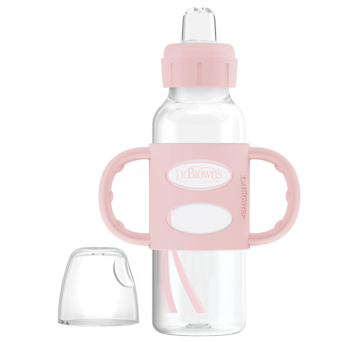 Dr. Brown's Narrow Sippy Spout Bottle with Handles, Pink & Ecru, 2-Pack