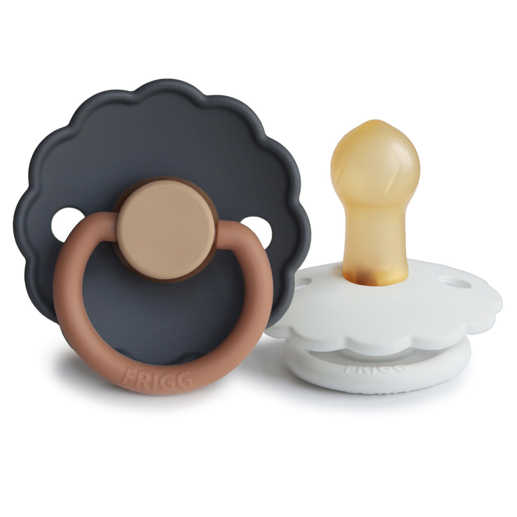 FRIGG Daisy Night Natural Rubber Baby Pacifier | Made in Denmark | BPA-Free (Blush/Cream, 6-18 Months) 2-Pack