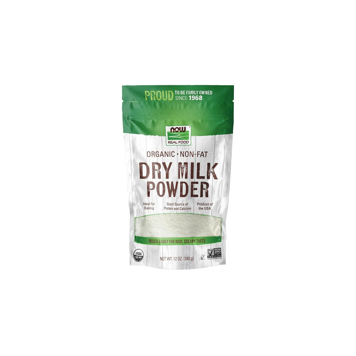 NOW Foods, Organic Non-Fat Dry Milk Powder with Protein and Calcium, Product of the USA, 12-Ounce (Packaging May Vary)