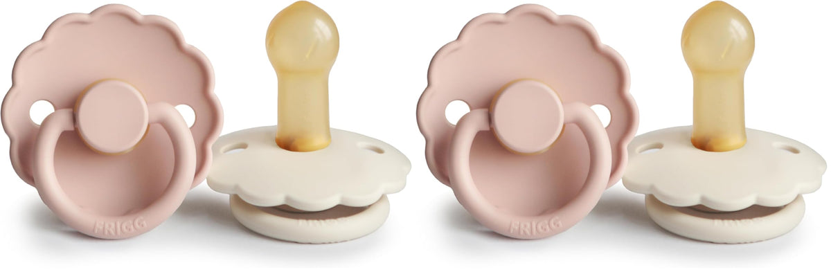 FRIGG Daisy Night Natural Rubber Baby Pacifier | Made in Denmark | BPA-Free (Blush/Cream, 6-18 Months) 2-Pack