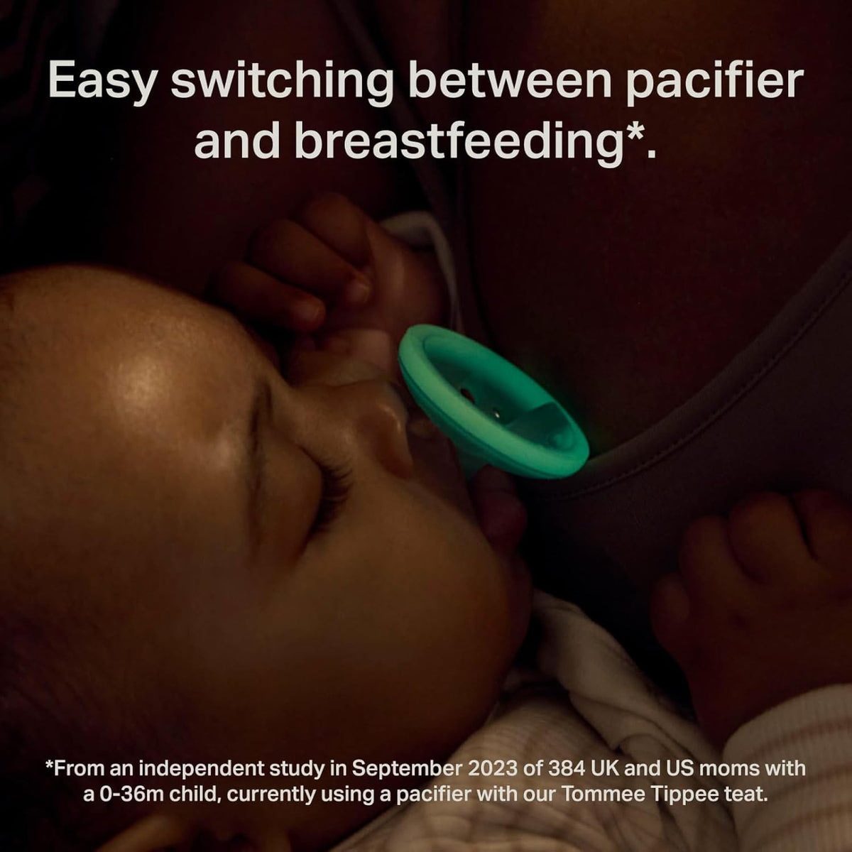 Tommee Tippee Breast-Like Night Pacifier, 6-18 Months, Breast-Like Baglet, BPA-Free Binkies, Glow in The Dark Technology, Yellow/Green, Pack of 4