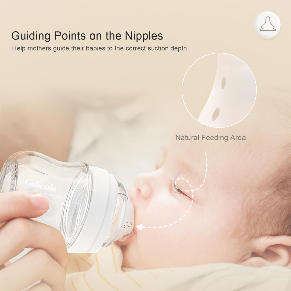 Gulicola Natural Glass Baby Bottle 4 Pack, Newborn Breastfeeding Bottles Set, Extra Slow Flow Nipples (SS), Anti Colic, 0 Months+, 5 oz - White