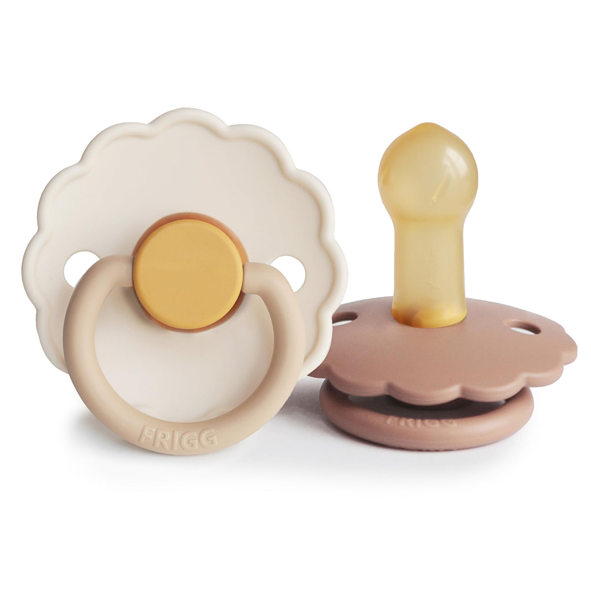 FRIGG Daisy Night Natural Rubber Baby Pacifier | Made in Denmark | BPA-Free (Blush/Cream, 6-18 Months) 2-Pack