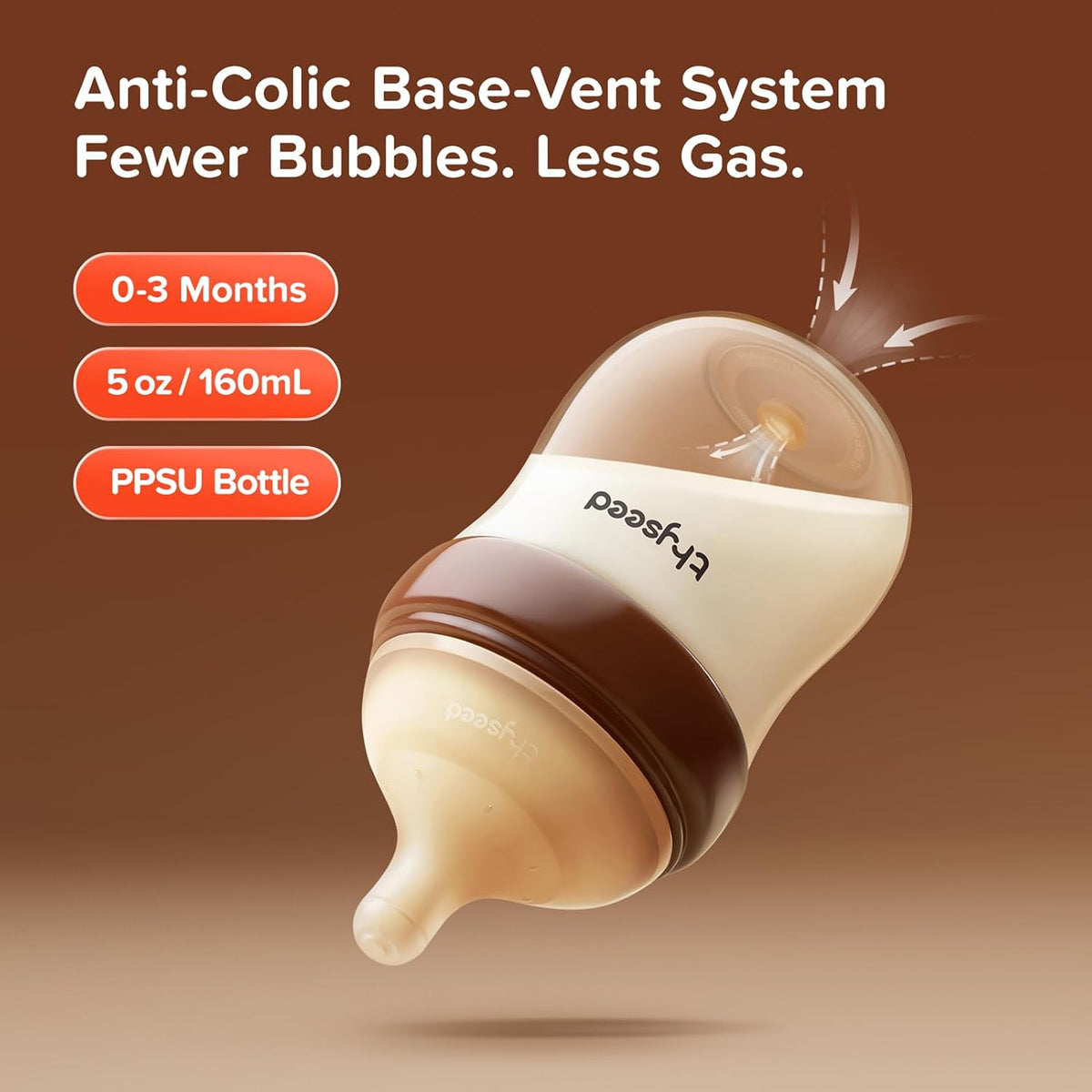 Thyseed PPSU Anti-Colic Baby Bottle, Breast-Like Slow Flow Nipple for Breastfed Babies (1m+), 5 oz/160 mL, 1 Pack