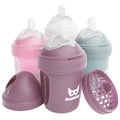 Herobility Anti-Colic Baby Bottles 8.5 fl oz/240ml - Pack of 4 Plastic Baby Bottles, Slow Flow Plastic Bottles, Breast-Shaped Teat for Breastfed Babies – Multicolor – White, Gray, Pink, Hawthorn Rose