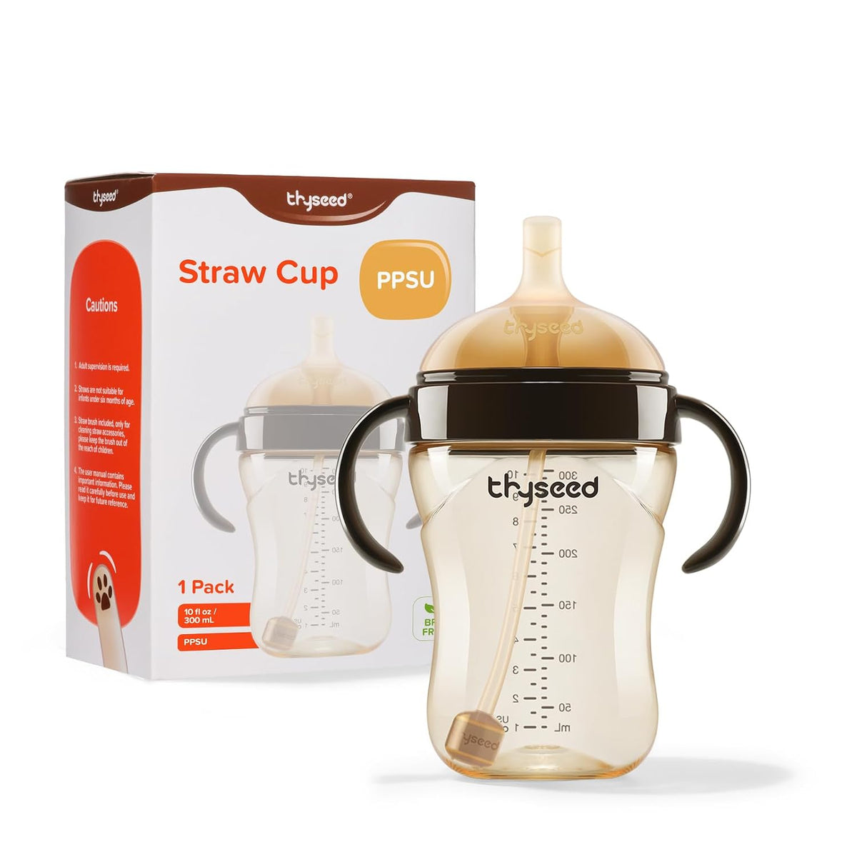 Thyseed PPSU Weighted Straw Cup with Handles Toddlers Transition Bottles to Sippy Cups No Spill Learner Milk Water Baby Bottle Soft Silicone Spout Dishwasher Safe BPA Free 6+ Months 10oz/300mL