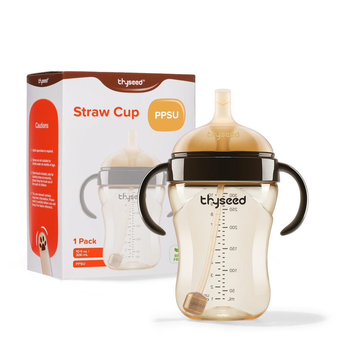Thyseed PPSU Weighted Straw Cup with Handles Toddlers Transition Bottles to Sippy Cups No Spill Learner Milk Water Baby Bottle Soft Silicone Spout Dishwasher Safe BPA Free 6+ Months 10oz/300mL