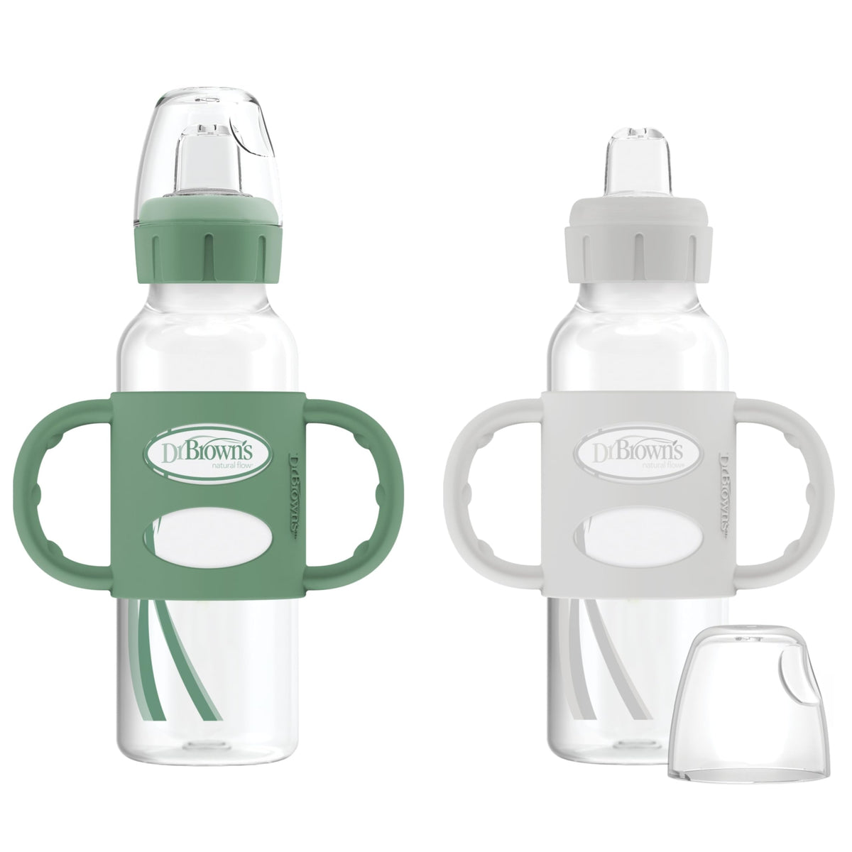 Dr. Brown's Narrow Sippy Spout Bottle with Handles, Pink & Ecru, 2-Pack