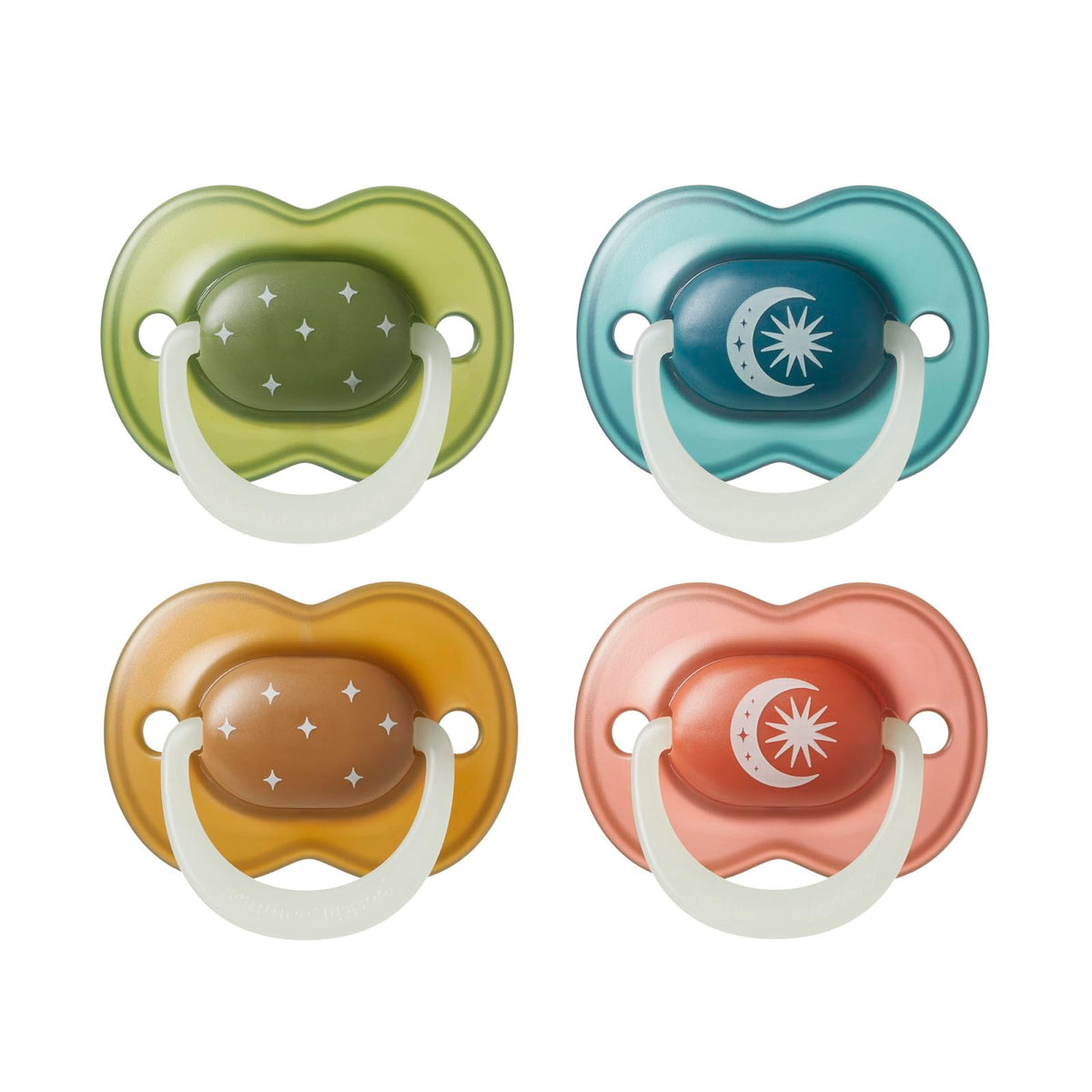 Tommee Tippee Night Time Pacifier, 18-36 Months, Symmetrical Silicone Baglet, BPA-Free Binkies, Glow in The Dark Technology, Green Rainbow, Pack of 6