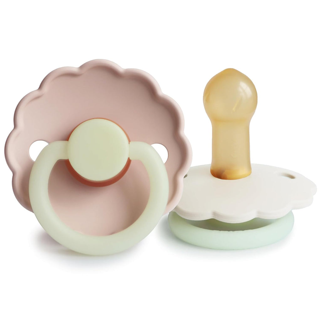 FRIGG Daisy Night Natural Rubber Baby Pacifier | Made in Denmark | BPA-Free (Blush/Cream, 6-18 Months) 2-Pack