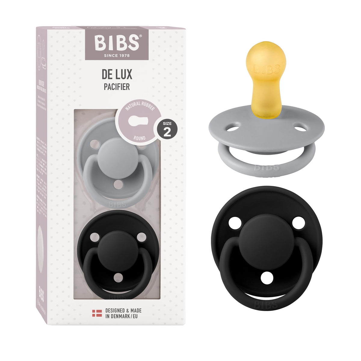 BIBS Pacifiers - De Lux Collection | BPA-Free Baby Pacifier | Made in Denmark | Set of 2 Ivory/Blush Color Premium Soothers | Size 6-18 Months