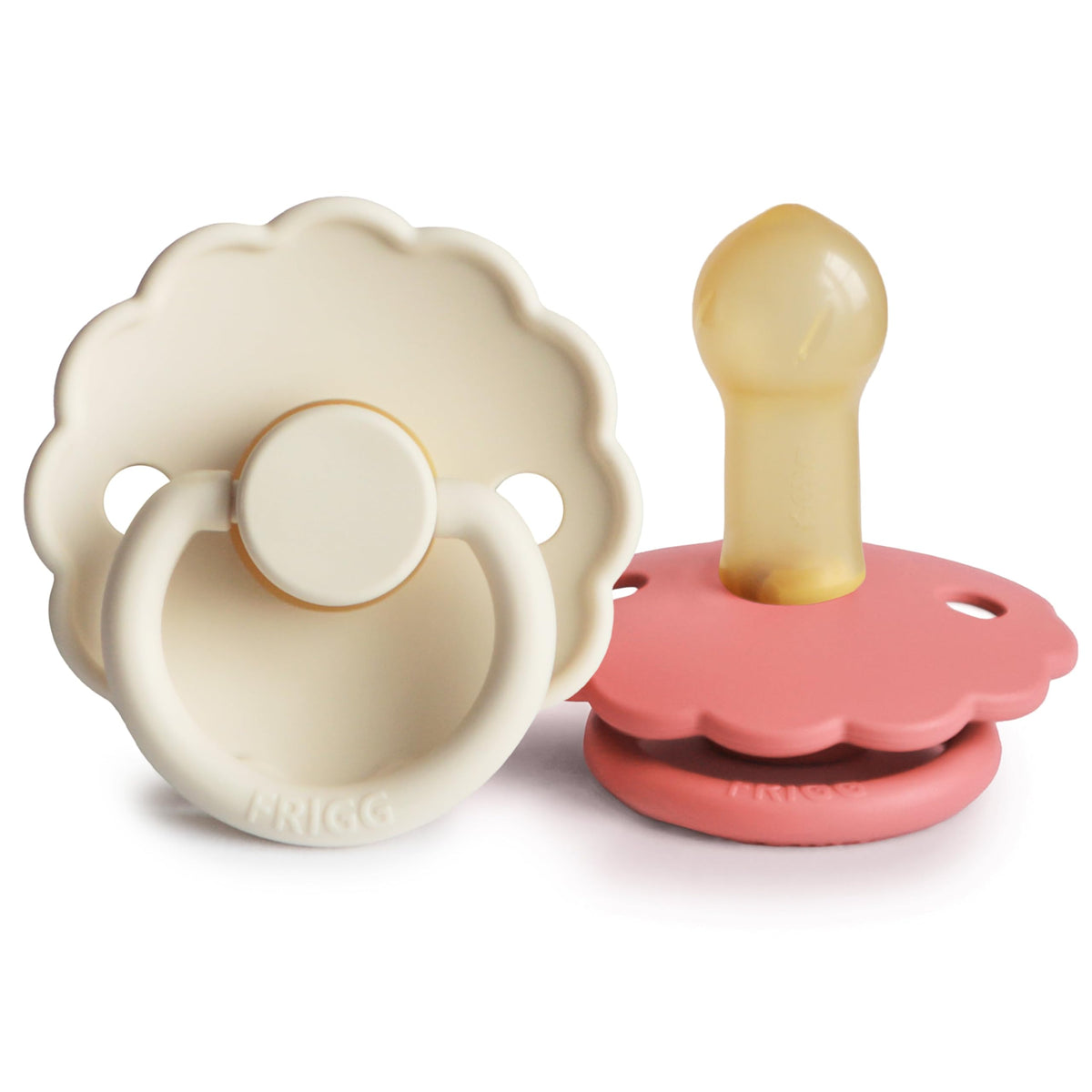 FRIGG Daisy Night Natural Rubber Baby Pacifier | Made in Denmark | BPA-Free (Blush/Cream, 6-18 Months) 2-Pack