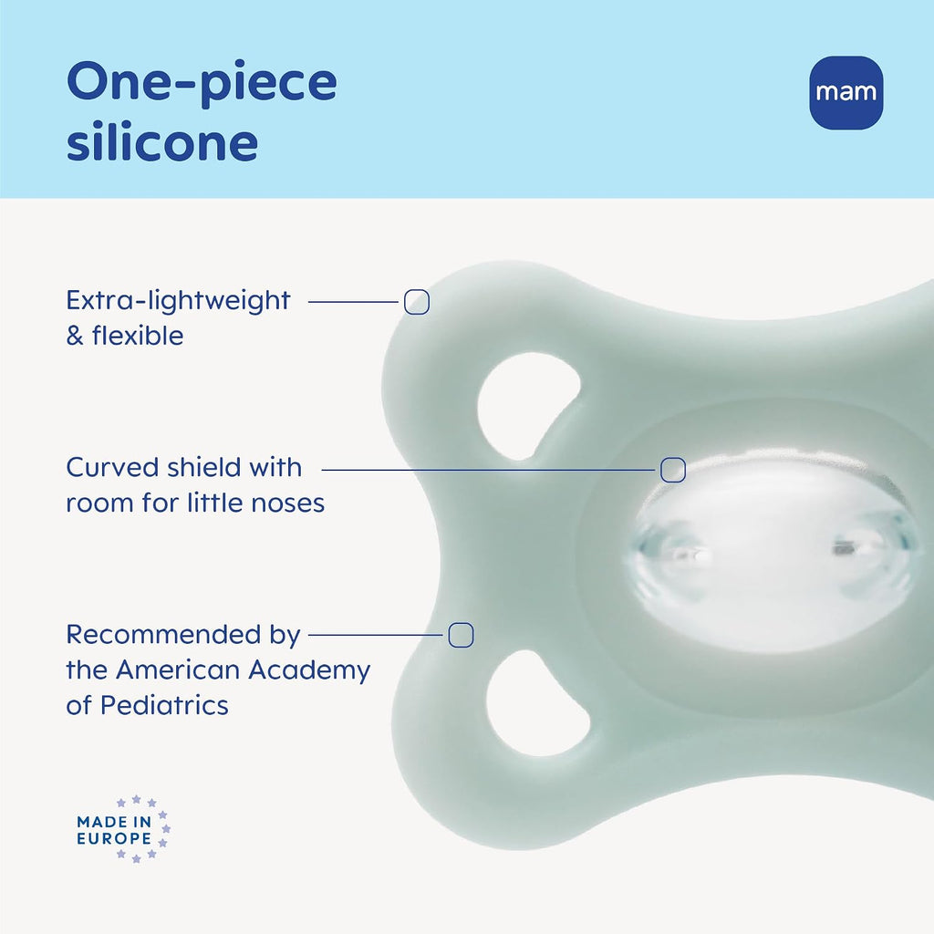 MAM Comfort Baby Pacifier 3-12 Mths Lightweight One-Piece Silicone 4 Pack