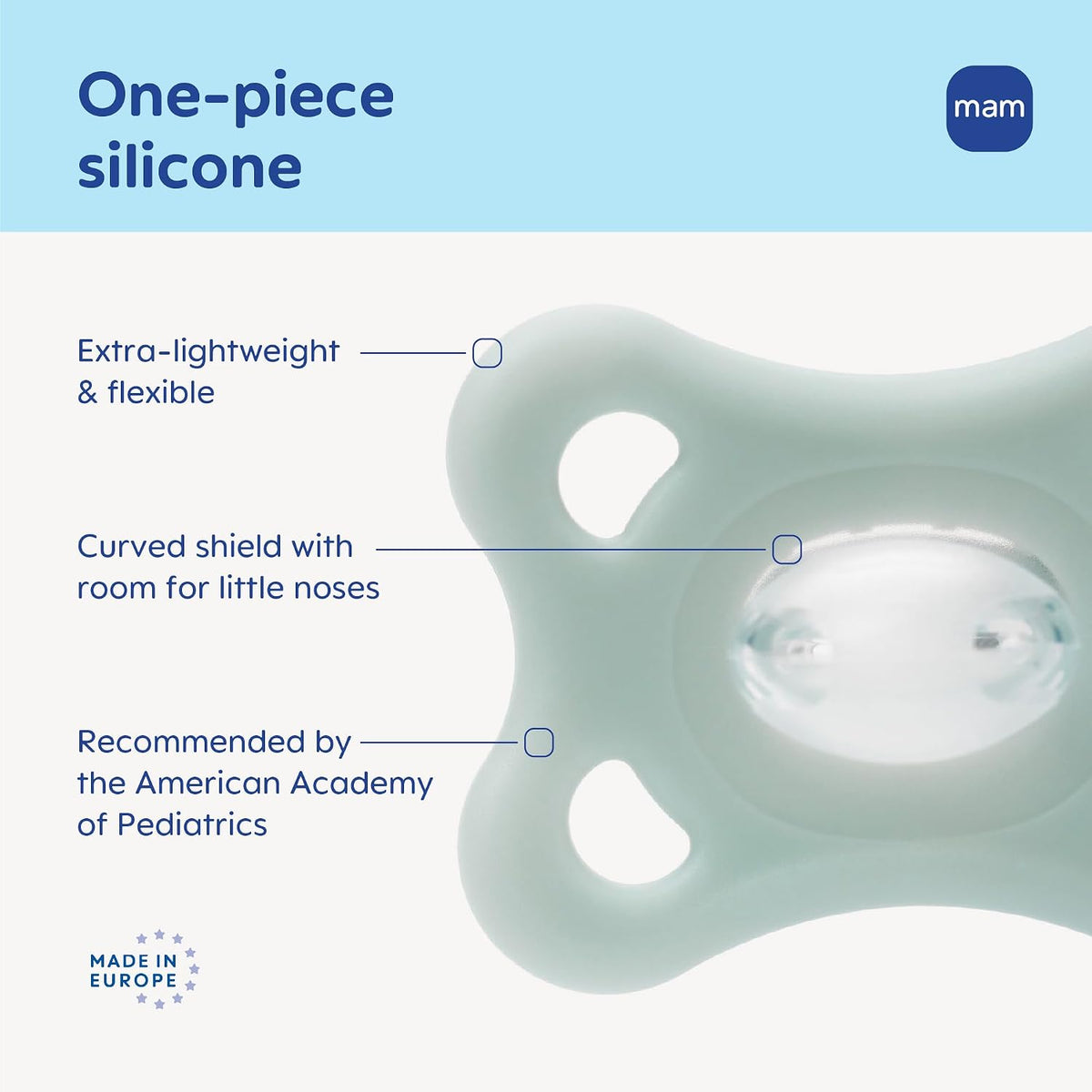 MAM Comfort Baby Pacifier 3-12 Mths Lightweight One-Piece Silicone 4 Pack