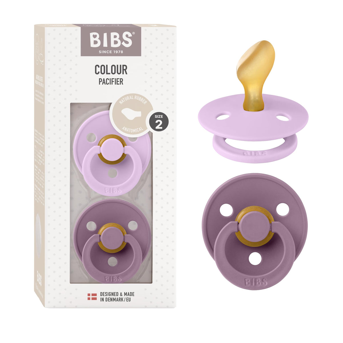 BIBS Pacifiers - Set of 2 | Colour Pacifier with Anatomical Nipple | BPA-Free Natural Rubber | Made in Denmark | Ivory/Blush, 0-6 Months