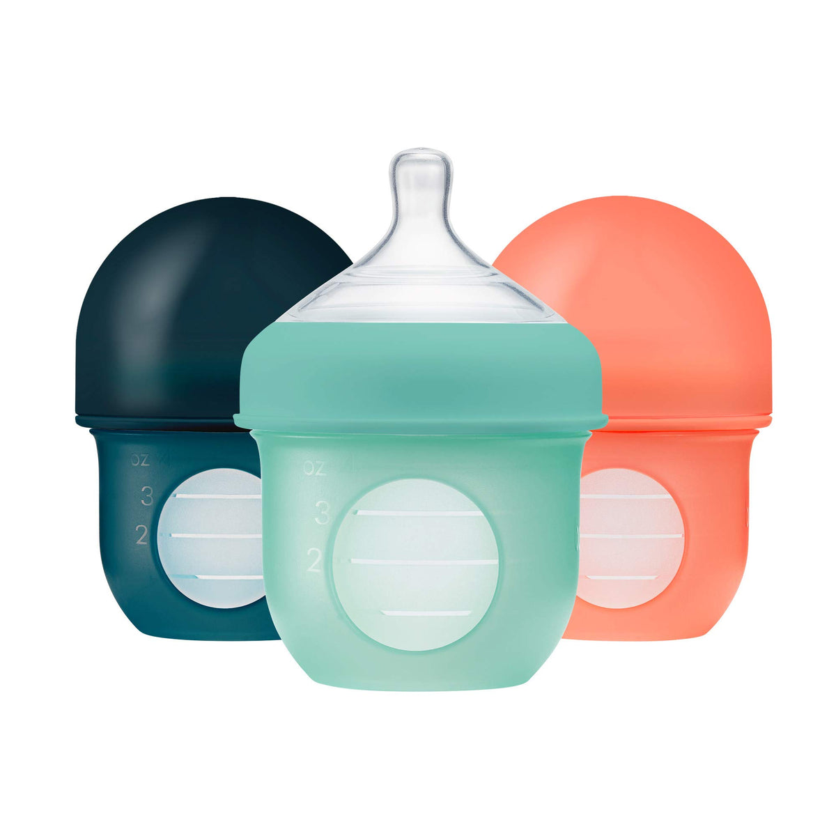 Boon Nursh Silicone Baby Bottles - Color Block - 4 Oz - 3 Count