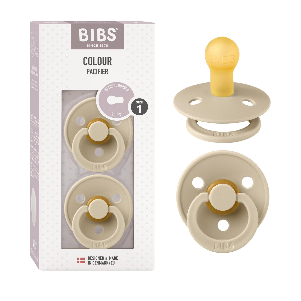 BIBS Pacifiers Colour Collection | Natural Rubber Baby Pacifier | Set of 2 BPA-Free Soothers | Made in Denmark | 0+ Months (Pack of 2) | Blush/Ivory