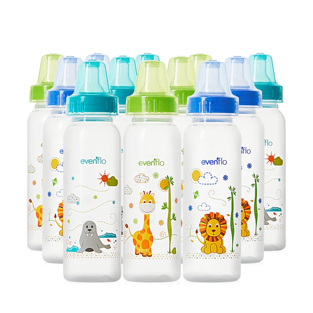 Classic Prints Polypropylene Bottles for Baby, Infant and Newborn - Blue/Green/Teal, 8 Ounce (Pack of 12)