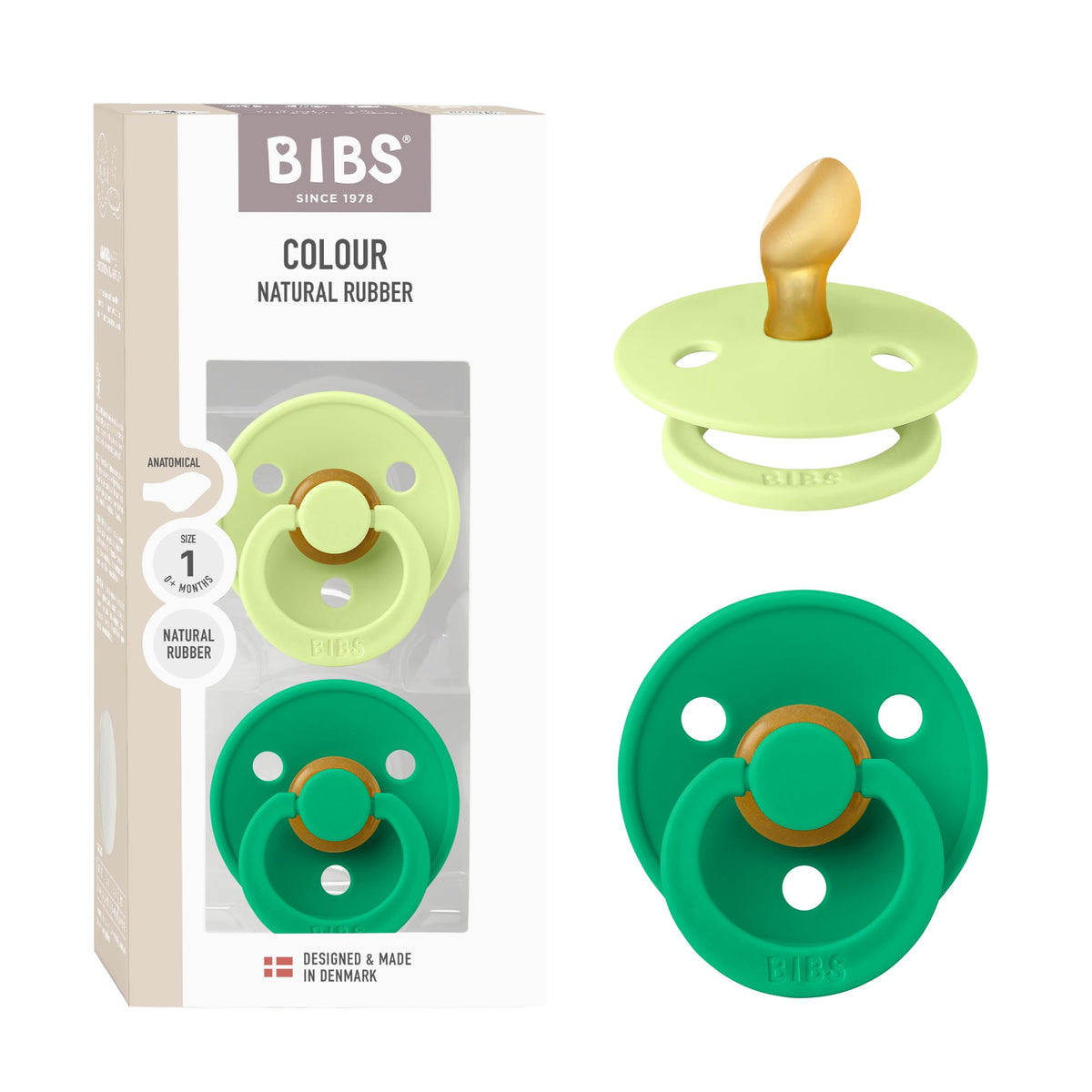BIBS Pacifiers - Set of 2 | Colour Pacifier with Anatomical Nipple | BPA-Free Natural Rubber | Made in Denmark | Ivory/Blush, 0-6 Months
