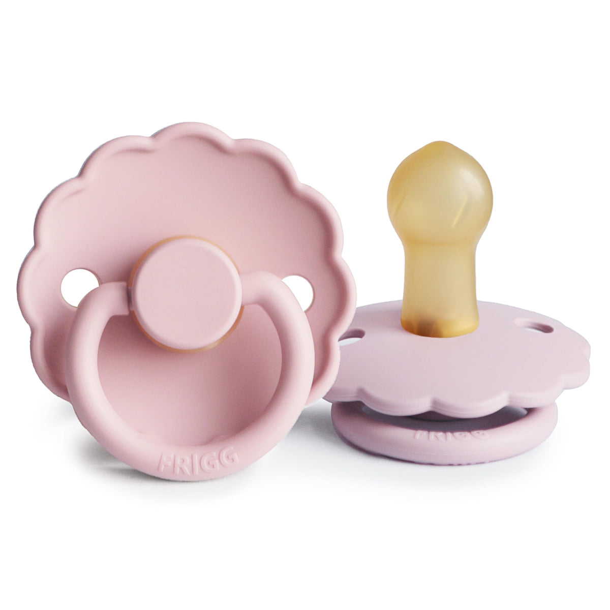 FRIGG Daisy Night Natural Rubber Baby Pacifier | Made in Denmark | BPA-Free (Blush/Cream, 6-18 Months) 2-Pack