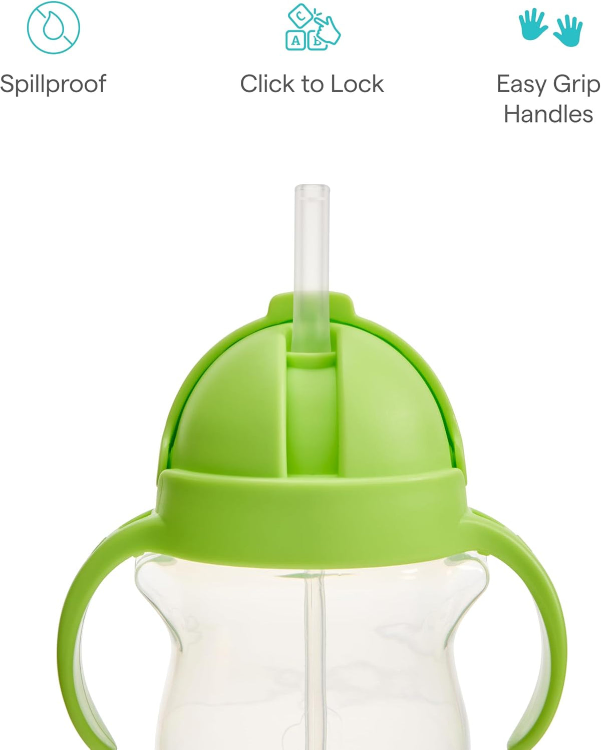Munchkin Any Angle Sippy Cups for Toddlers, Spill Proof Weighted Straw Cup with Transition Handles for Babies 6 Months and Up, 2 Pack, Blue/Green