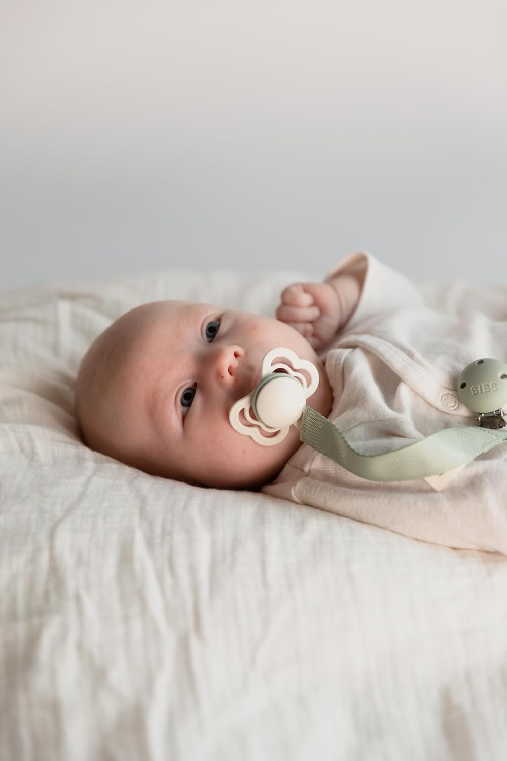 BIBS Pacifiers - Supreme Collection | Symmetrical Nipple | Silicone | Made in Denmark | Set of 2 Ivory/Sage Color Premium Soothers | Size 6-18 Months