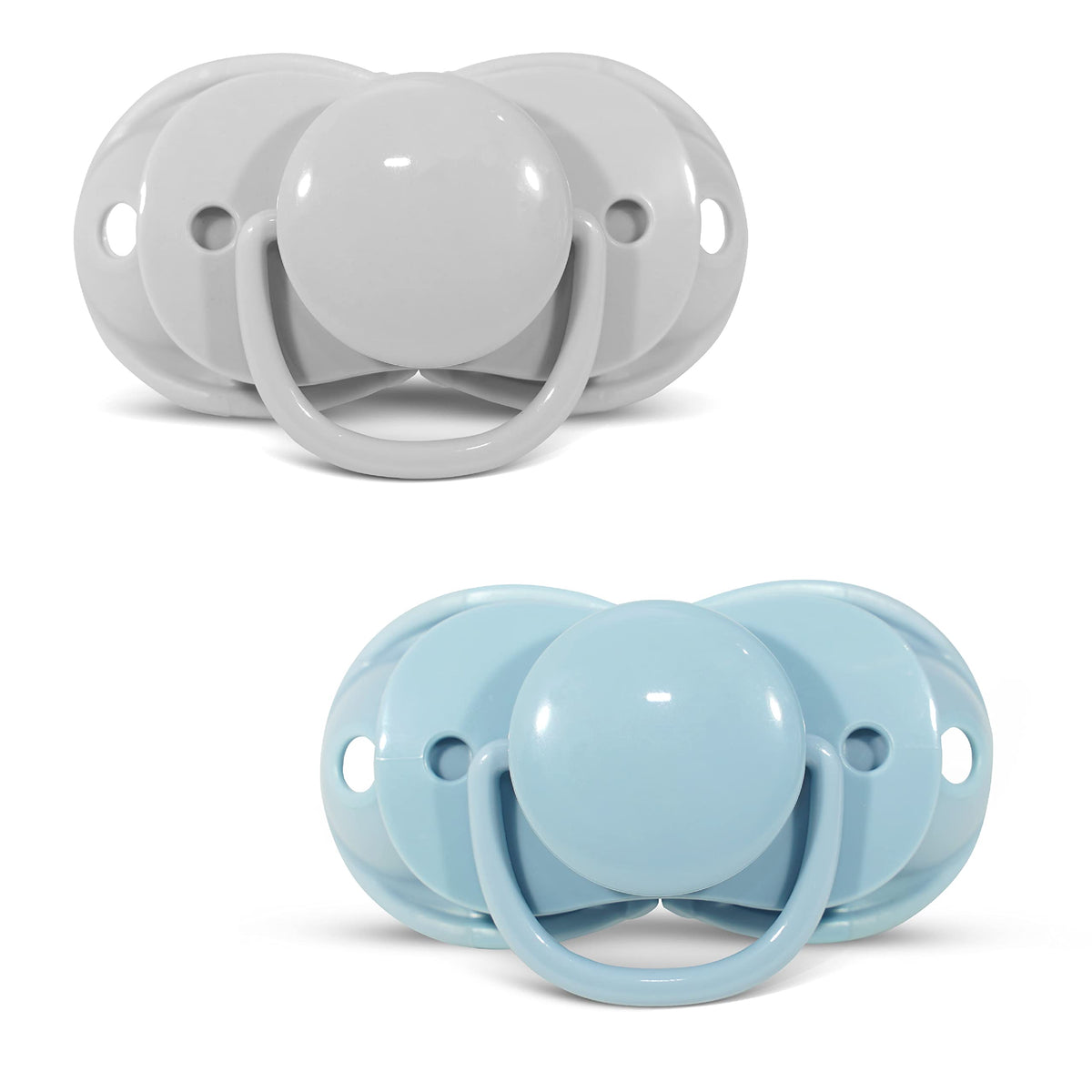 RaZbaby Keep-It-Kleen Baby Pacifier 2-Pack Closes When Dropped - BPA-Free Silicone Orthodontic Nipple, Ideal for Travel, Nipple Stays Clean, 0-36 Months - Grey/Blue