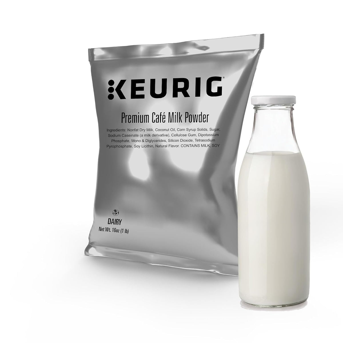 Keurig Premium Café Milk Powder, 1lb Bag, Specialty Beverage Base for Lattes & Cappuccinos, Makes About 30 Drinks, for Commercial Brewers, Contains Milk & Soy, 12 Pack