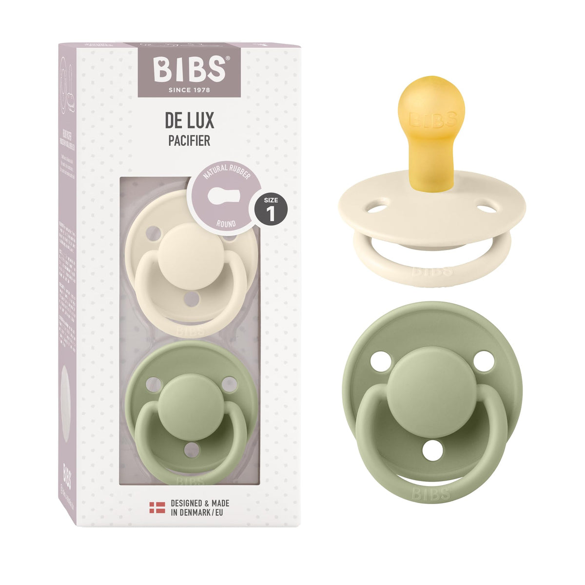BIBS Pacifiers - De Lux Collection | BPA-Free Baby Pacifier | Made in Denmark | Set of 2 Ivory/Blush Color Premium Soothers | Size 6-18 Months