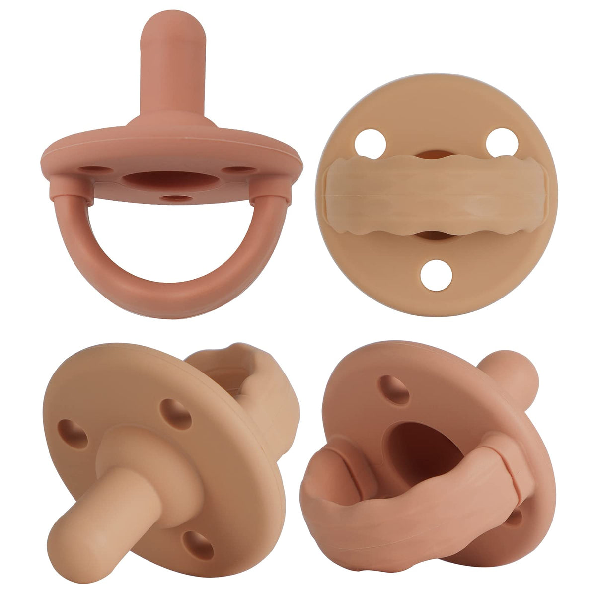 Soother Pacifier,Food Grade Silicone Pacifiers with Handle & 3 Holes for Added Safety, BPA Free, 4-Pack (Sage x2 / Ether x2)