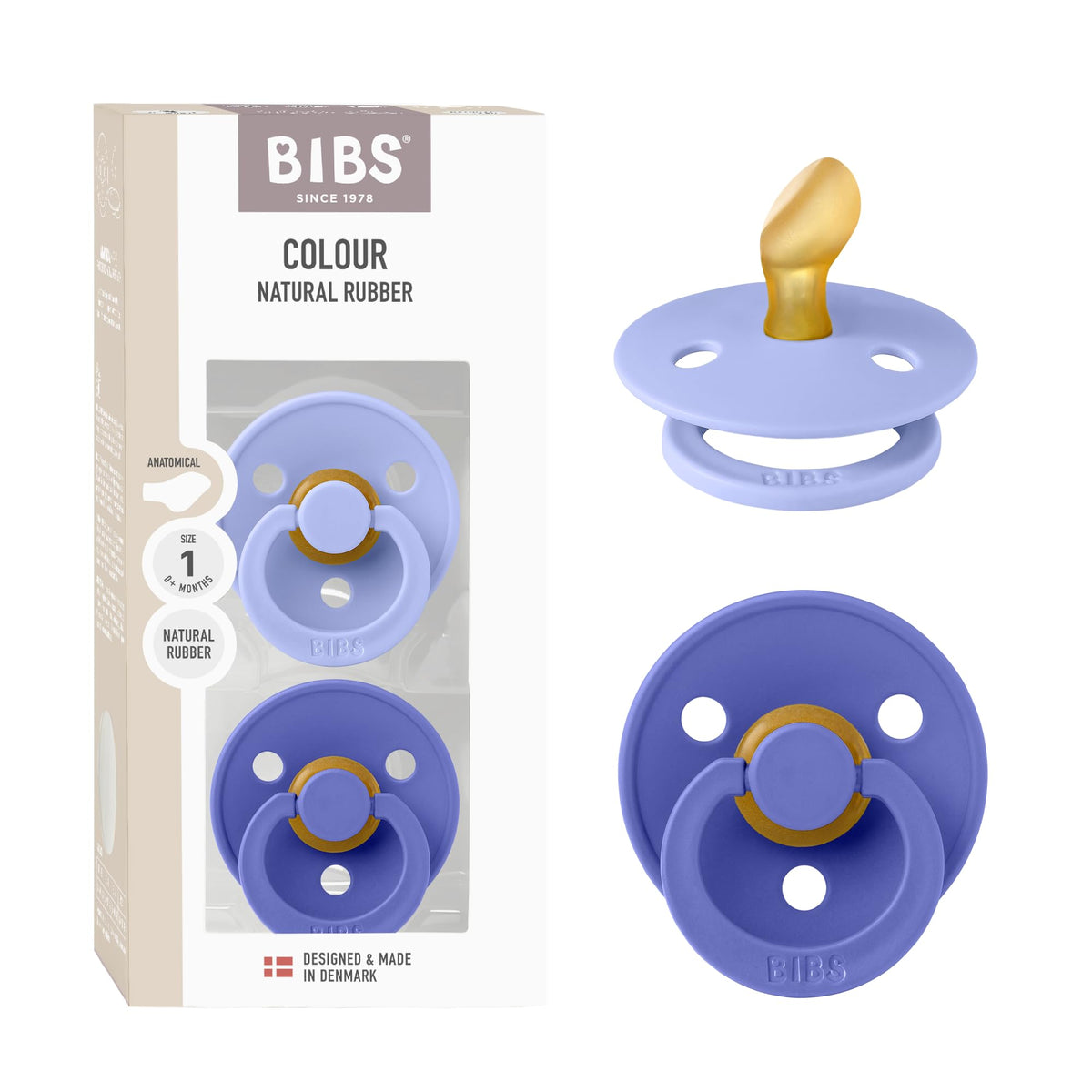 BIBS Pacifiers - Set of 2 | Colour Pacifier with Anatomical Nipple | BPA-Free Natural Rubber | Made in Denmark | Ivory/Blush, 0-6 Months