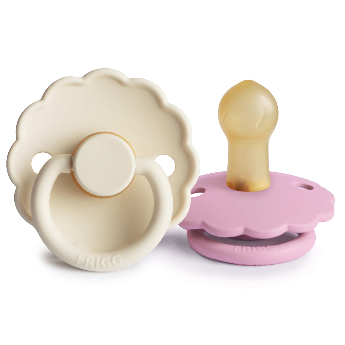 FRIGG Daisy Night Natural Rubber Baby Pacifier | Made in Denmark | BPA-Free (Blush/Cream, 6-18 Months) 2-Pack