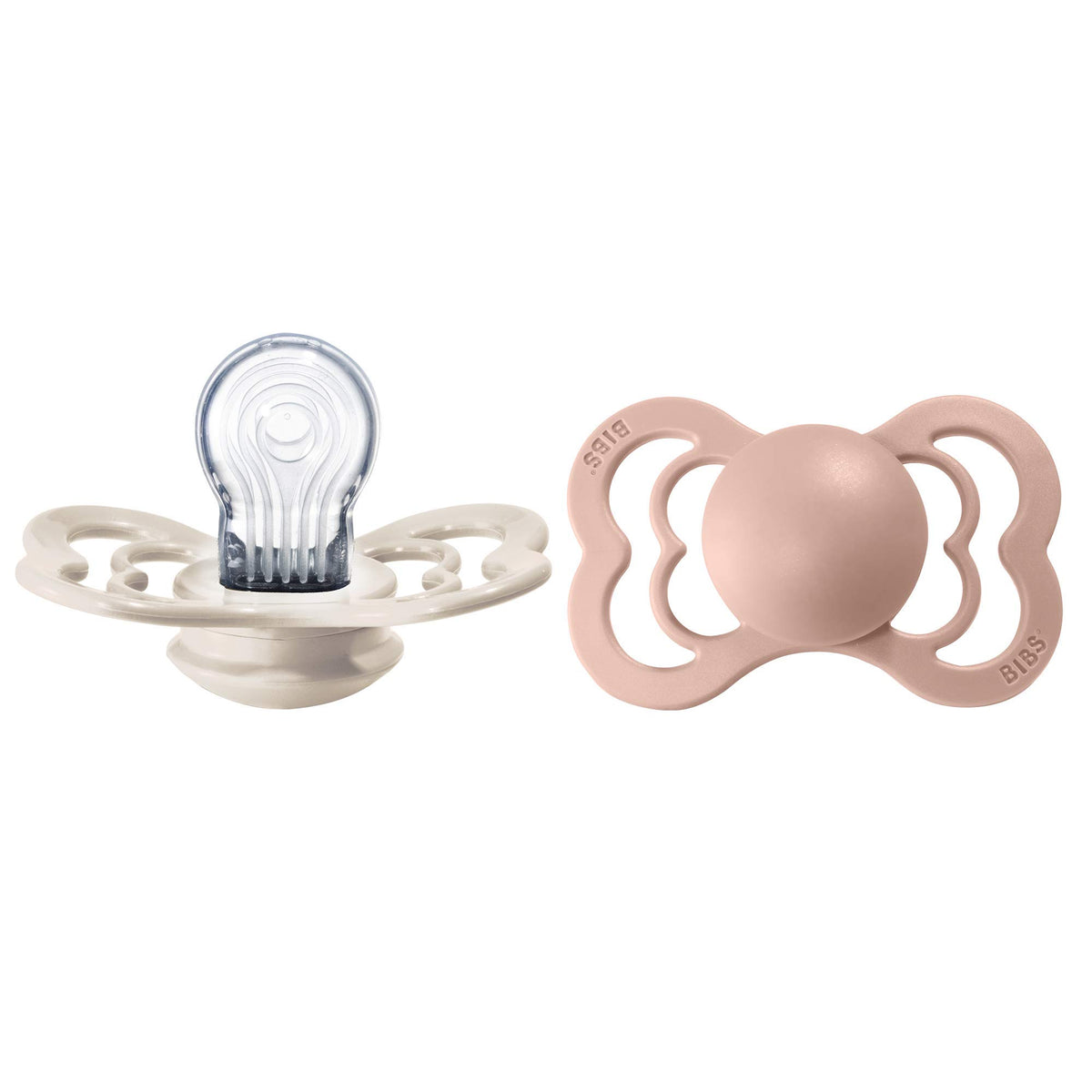 BIBS Pacifiers - Supreme Collection | Symmetrical Nipple | Silicone | Made in Denmark | Set of 2 Ivory/Sage Color Premium Soothers | Size 6-18 Months