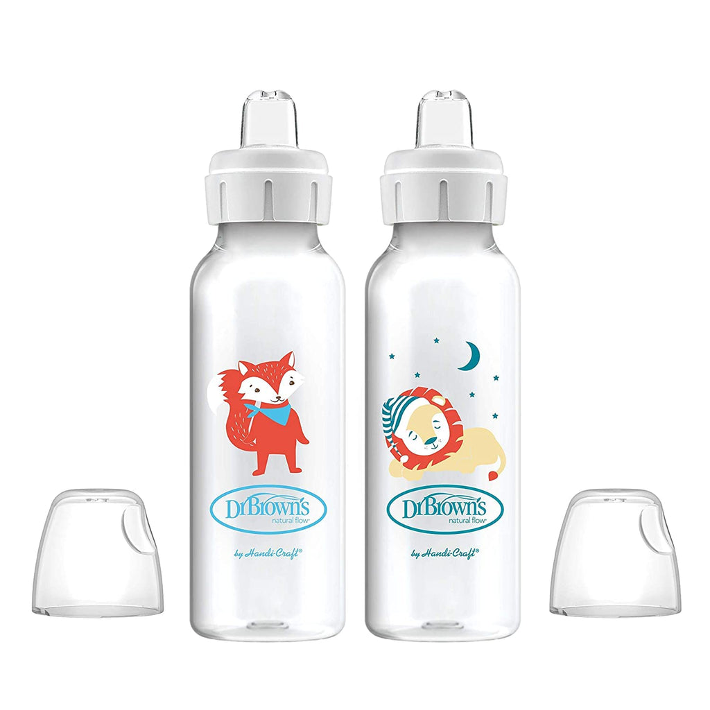 Dr. Brown's Narrow Sippy Spout Bottle, Fox & Lion, 8 oz, 2-Pack