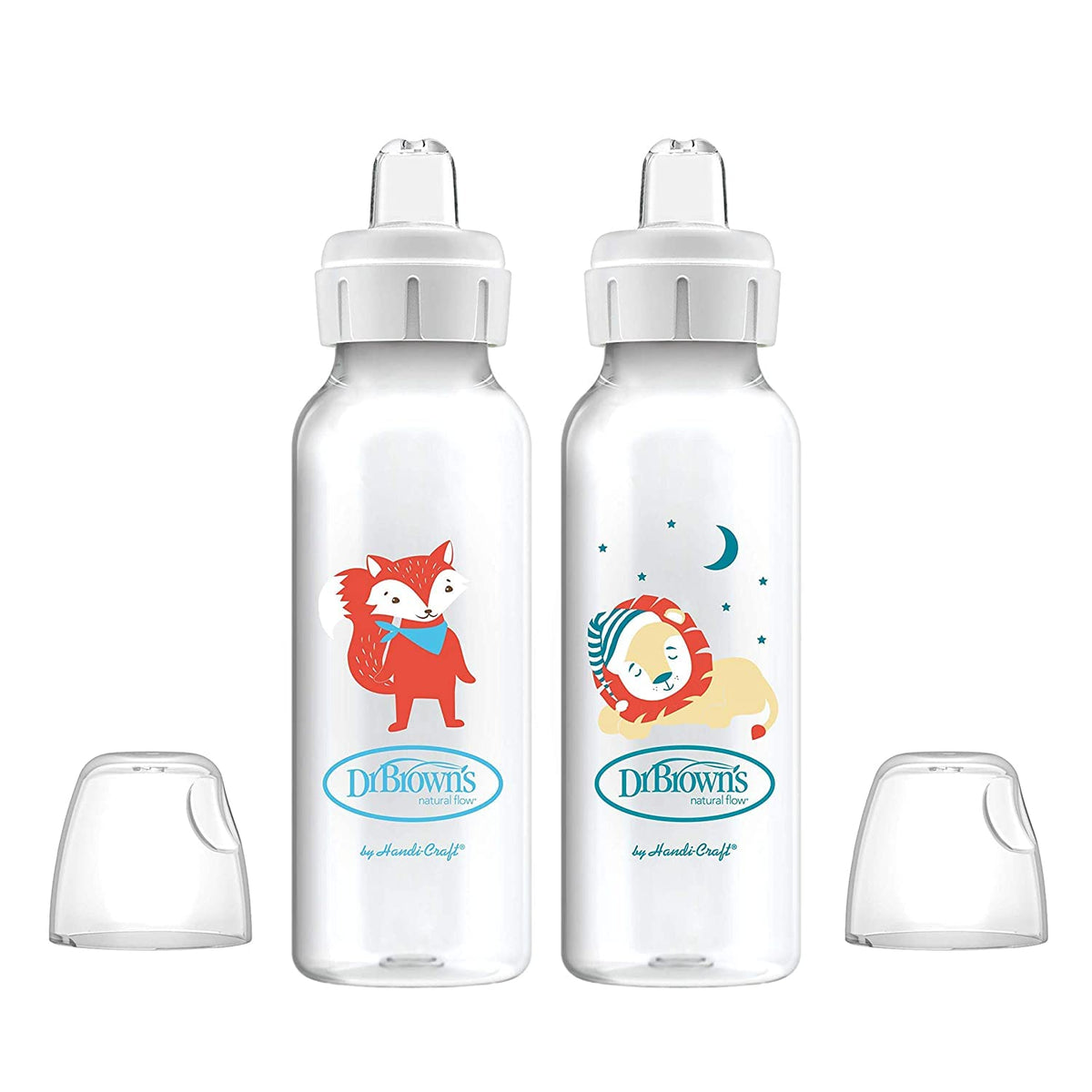 Dr. Brown's Narrow Sippy Spout Bottle, Fox & Lion, 8 oz, 2-Pack