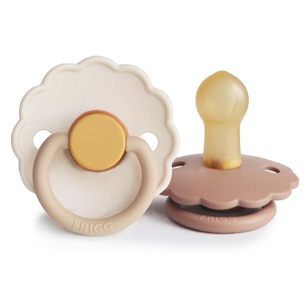 FRIGG Daisy Night Natural Rubber Baby Pacifier | Made in Denmark | BPA-Free (Blush/Cream, 6-18 Months) 2-Pack