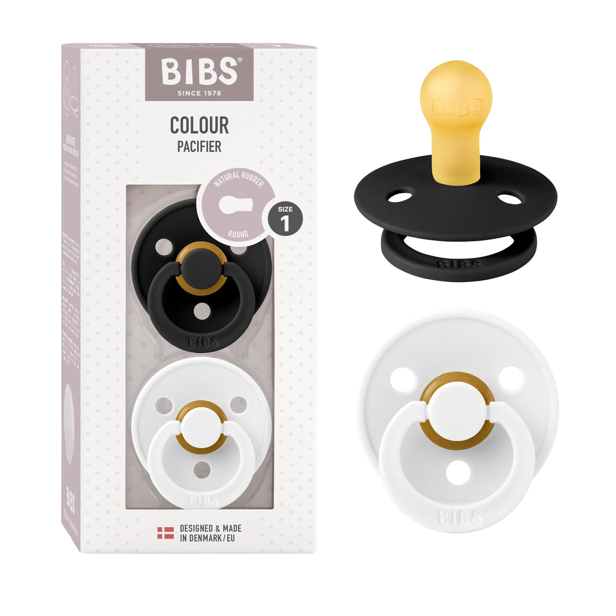 BIBS Pacifiers Colour Collection | Natural Rubber Baby Pacifier | Round Nipple | Set of 2 BPA-Free Soothers | Made in Denmark | 0+ Months (Pack of 2) | Sage/Ivory