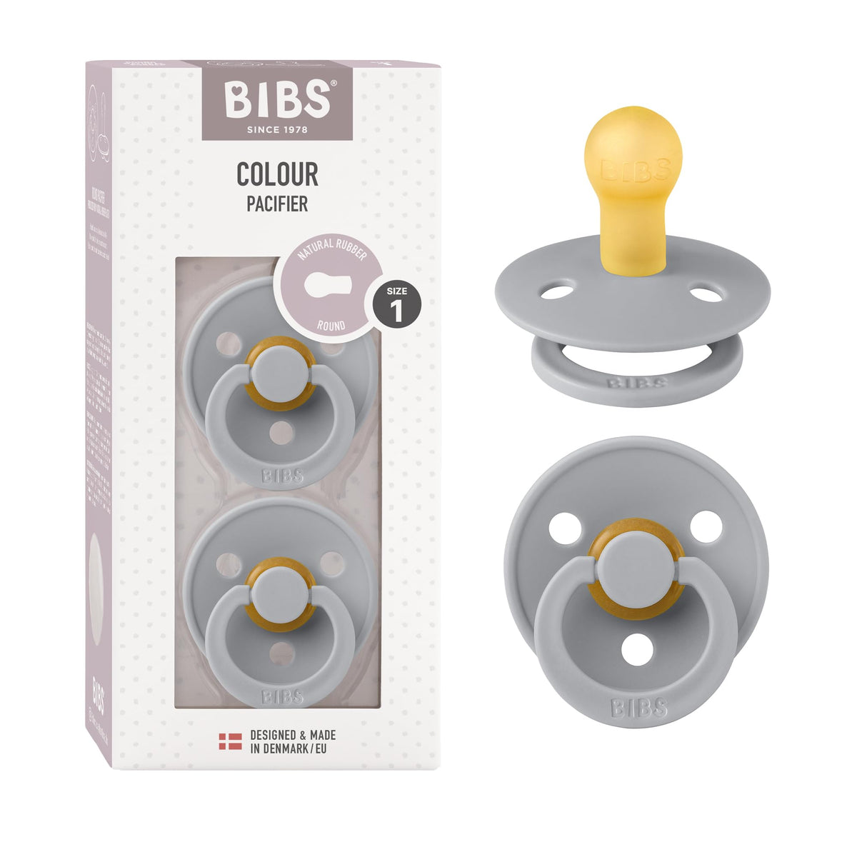 BIBS Pacifiers Colour Collection | Natural Rubber Baby Pacifier | Round Nipple | Set of 2 BPA-Free Soothers | Made in Denmark | 0+ Months (Pack of 2) | Sage/Ivory