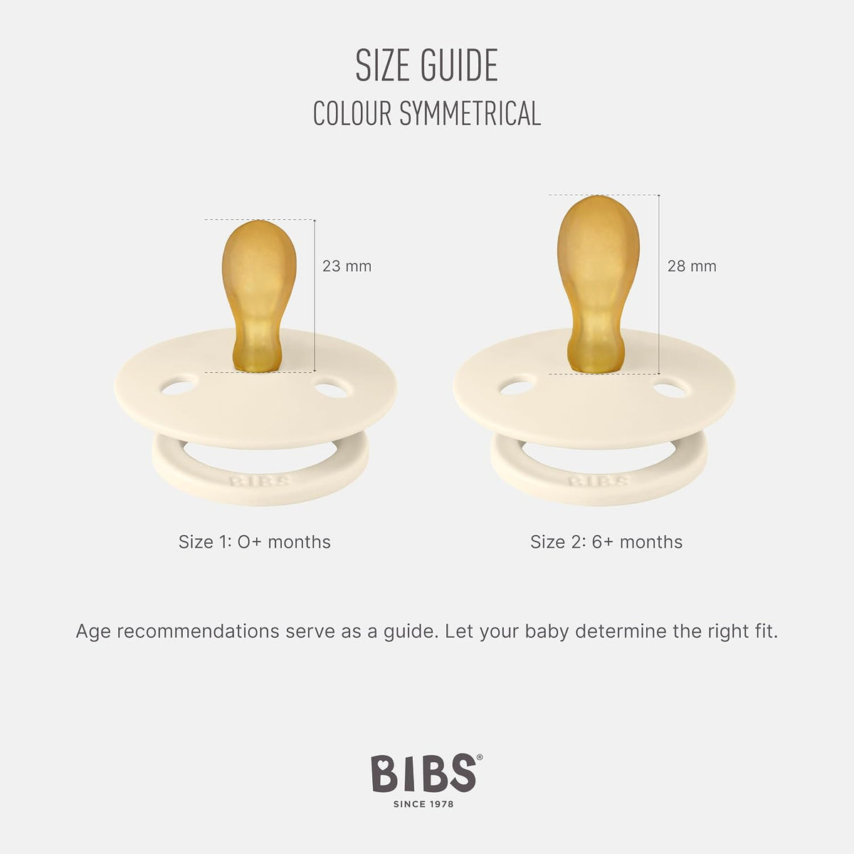 BIBS Pacifiers 0-6 Months | 2-Pack Soothers | Symmetrical Nipple | BPA-Free Natural Rubber | Made in Denmark | Blush Glow/Vanilla Glow Colour Pacifier