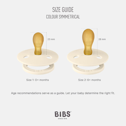 BIBS Pacifiers 0-6 Months | 2-Pack Soothers | Symmetrical Nipple | BPA-Free Natural Rubber | Made in Denmark | Blush Glow/Vanilla Glow Colour Pacifier