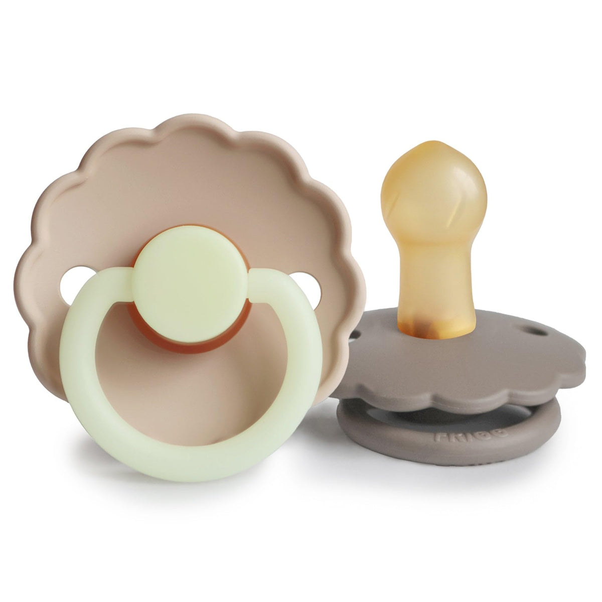 FRIGG Daisy Night Natural Rubber Baby Pacifier | Made in Denmark | BPA-Free (Blush/Cream, 6-18 Months) 2-Pack