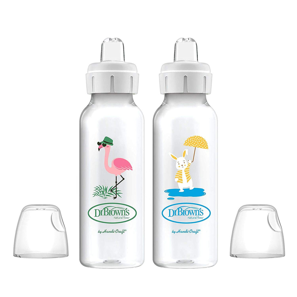Dr. Brown's Narrow Sippy Spout Bottle, Fox & Lion, 8 oz, 2-Pack