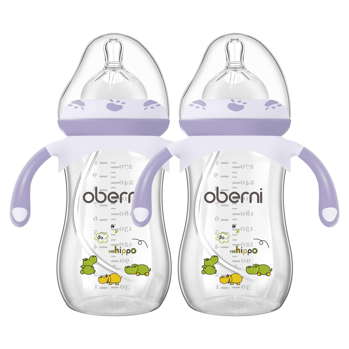 Oberni Baby Bottles, Weighted Straw Toddler Milk Bottles with Non-Slip Handle, Size + Variable Fast Flow, 12+ Months, BPA-Free, Blue/2Pack/9oz